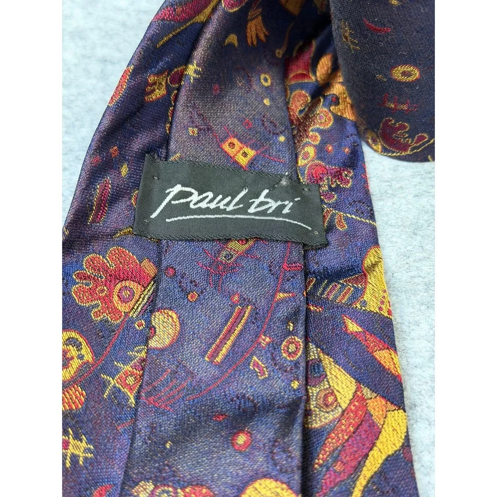 Paul Bri Mens Purple Gold Red Abstract Novelty Print 100% Silk Necktie RN‎ 81581